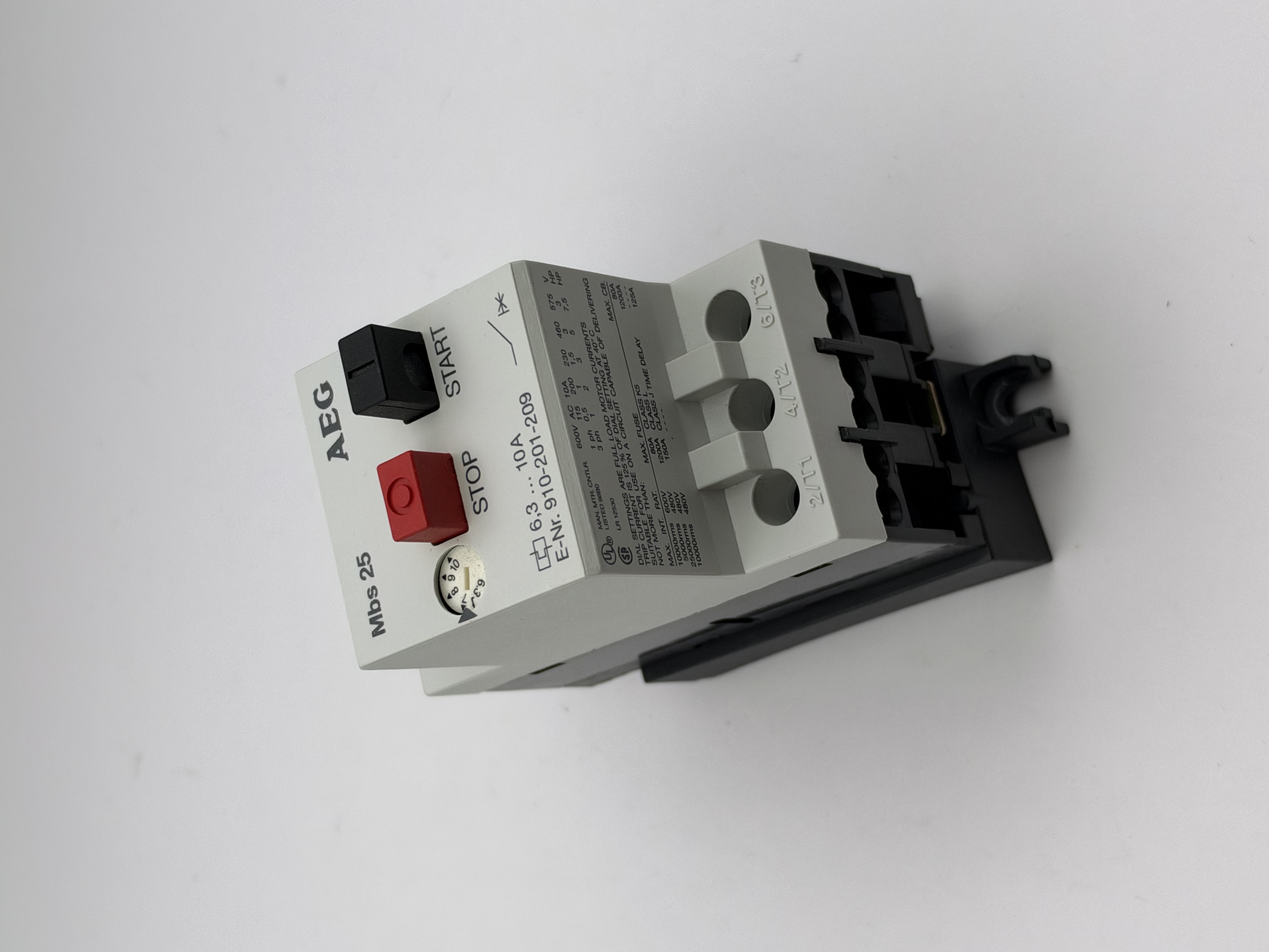 AEG Mbs 25 910-201-209 Manual Motor Starter 6.3-10A 600VAC Motor Protector